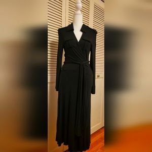 URS and j Black Long Sleeve Wrap Dress. Size Large. Midi length